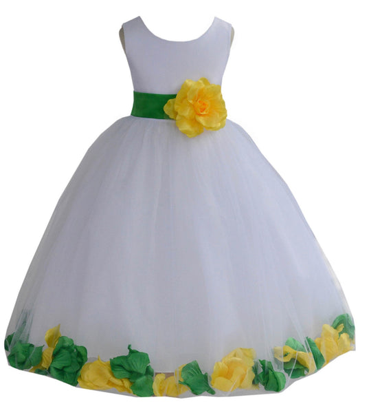 White Elegant Colorful Mixed Rose Petals Bridesmaid Pageant Special Occasion Flower Girl Dress 302T(1)
