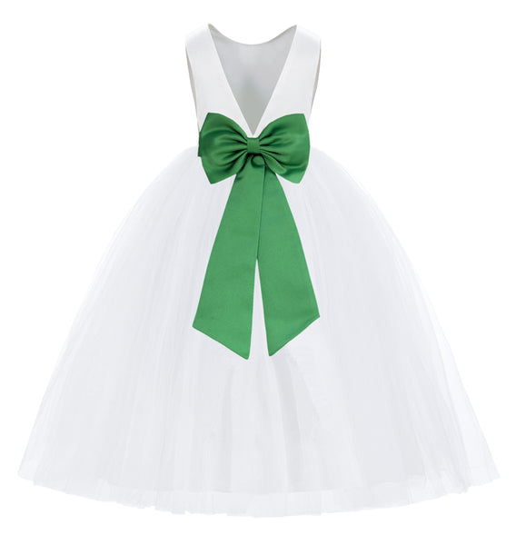White V-Back Satin Flower Girl Dresses with Colored Sash Special Occasion Formal Events 219T(3)
