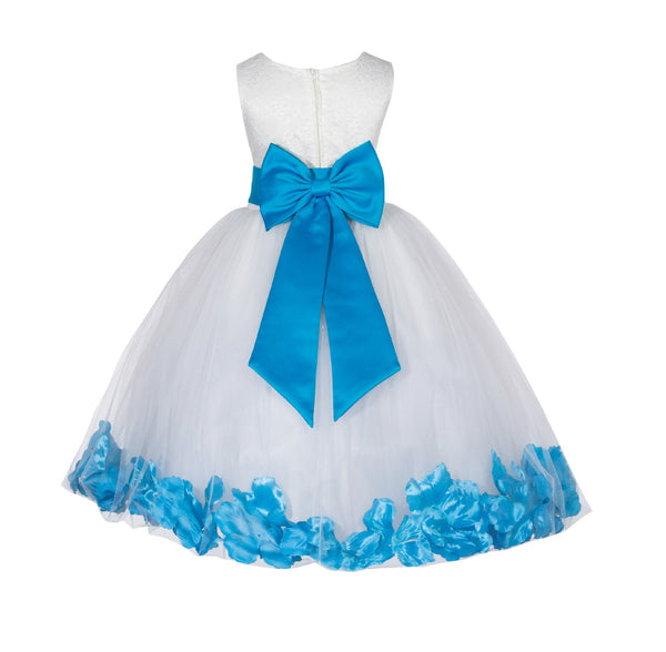 Ivory Tulle Floral Lace Top Rose Petals Flower Girl Dress Wedding Pageant Special Occasions 165T(2)