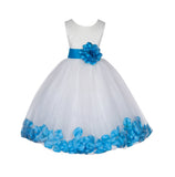 Ivory Lace Top Tulle Floral Petals Flower Girl Dress Birthday Girl Junior Pageant Bridesmaid 165S(1)