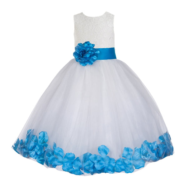 Ivory Floral Lace Heart Cutout Rose Petals Flower Girl Dress Junior Bridesmaid Special Event 185T(5)