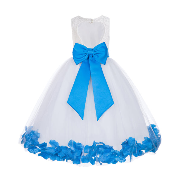 White Floral Lace Heart Cutout Rose Petals Flower Girl Dress Junior Bridesmaid Special Event 185T(5)