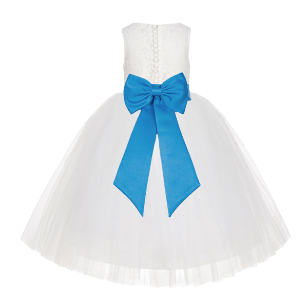 Ivory Floral Lace Flower Girl Dress Special Events Christening Pageant Gown Communion Recital LG7(3)