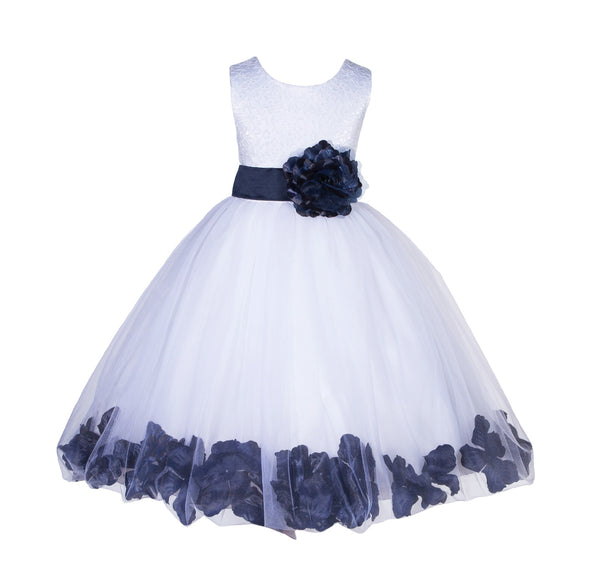 White Lace Top Tulle Floral Petals Flower Girl Dress Birthday Girl Junior Pageant Bridesmaid 165S(2)
