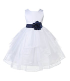 White Satin Shimmering Organza Flower Girl Dress Junior Formal Pageant Baptism Christening 4613T(4)