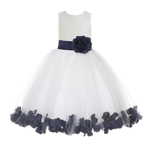 White Floral Lace Heart Cutout Rose Petals Flower Girl Dress Junior Bridesmaid Special Event 185T(4)