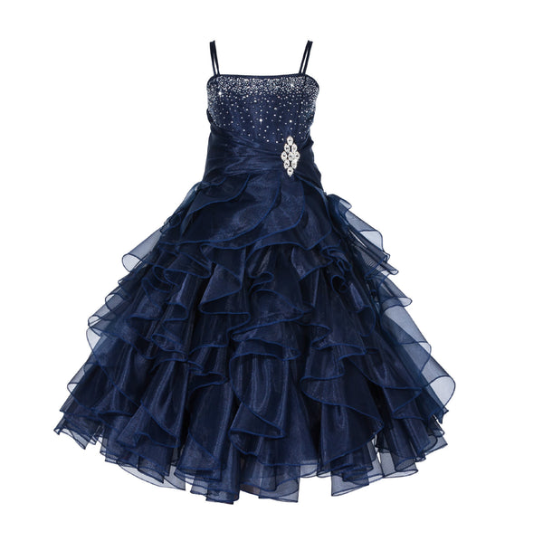 Elegant Rhinestone Organza Pleated Ruffled Beauty Pageant Special Occasion Flower Girl Dress 164S(2)