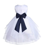 White Satin Shimmering Organza Flower Girl Dress Junior Formal Pageant Baptism Christening 4613T(4)