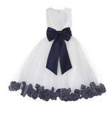 White Floral Lace Heart Cutout Rose Petals Flower Girl Dress Junior Bridesmaid Special Event 185T(4)