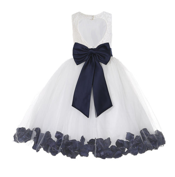 Ivory Floral Lace Heart Cutout Rose Petals Flower Girl Dress Junior Bridesmaid Special Event 185T(2)