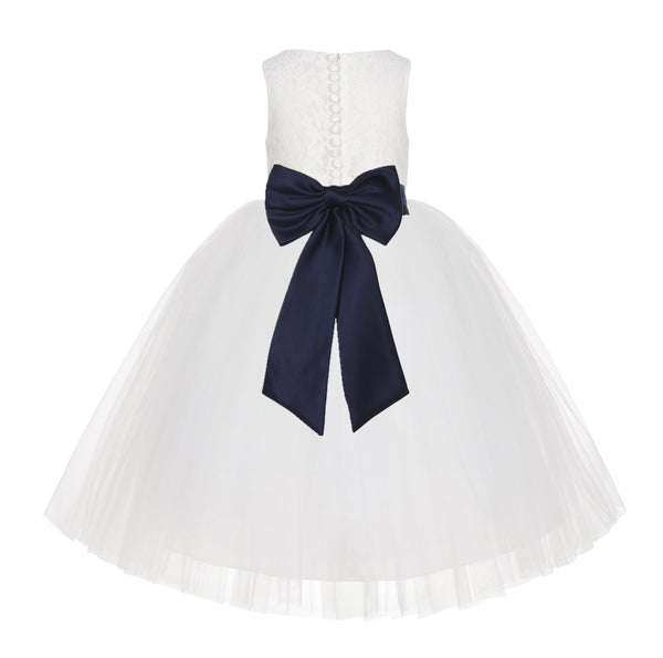 Ivory Floral Lace Flower Girl Dress Special Events Christening Pageant Gown Communion Recital LG7(4)