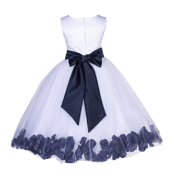 White Lace Top Tulle Floral Petals Flower Girl Dress Birthday Girl Junior Pageant Bridesmaid 165S(2)