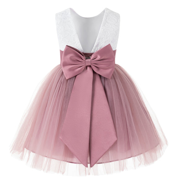 Backless V-Back Lace Flower Girl Dress Mini Bridal Gown Toddler Special Occasion Formal Dresses 206T