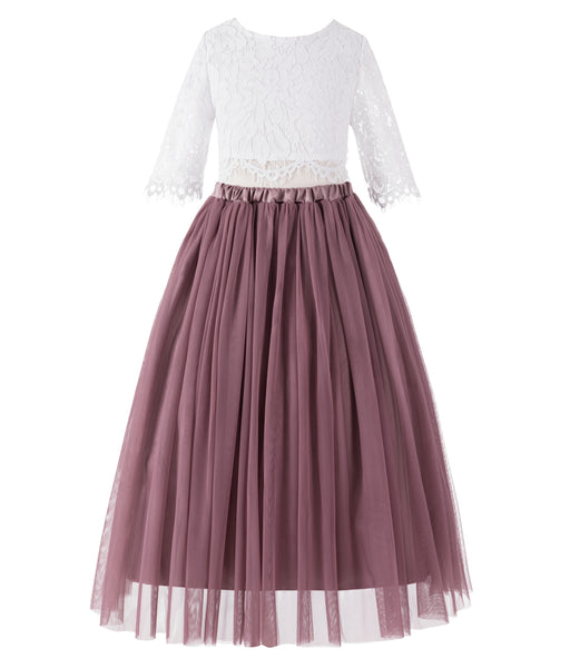 Eyelash Lace Flower Girl Dress A-Line Tulle Wedding Pageant Special Occasions Dance Recital Gown LG5