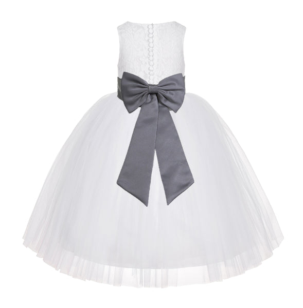 White Floral Lace Flower Girl Dress Special Occasions Wedding Christening Communion Baptism LG7(3)