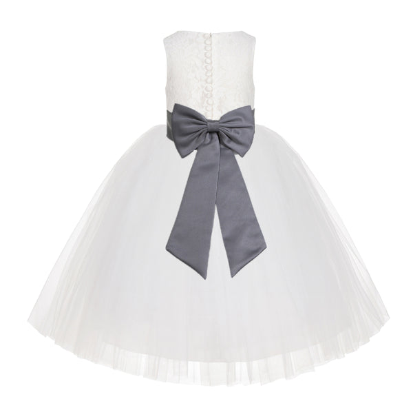 Ivory Floral Lace Flower Girl Dress Special Events Christening Pageant Gown Communion Recital LG7(3)