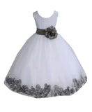 White Tulle Floral Petals Flower Girl Dress Special Occasions Junior Pageant Wedding Holiday 302S(6)