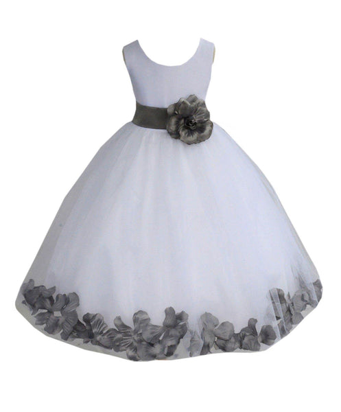 White Tulle Floral Petals Flower Girl Dress Special Occasions Junior Pageant Wedding Holiday 302S(6)