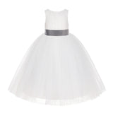 Ivory Floral Lace Flower Girl Dress Special Events Christening Pageant Gown Communion Recital LG7(3)