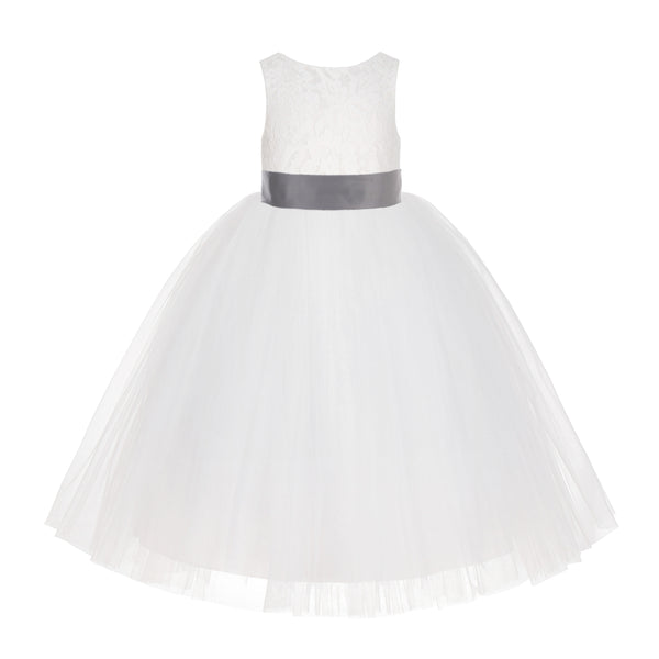 Ivory Floral Lace Flower Girl Dress Special Events Christening Pageant Gown Communion Recital LG7(3)