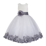 White Floral Lace Heart Cutout Rose Petals Flower Girl Dress Junior Bridesmaid Special Event 185T(4)