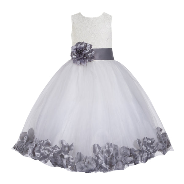 Ivory Floral Lace Heart Cutout Rose Petals Flower Girl Dress Junior Bridesmaid Special Event 185T(3)