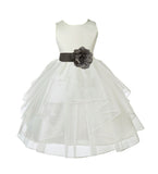 Ivory Satin Shimmering Organza Flower Girl Dress Junior Formal Pageant Baptism Christening 4613T(2)