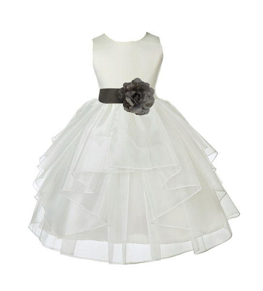 Ivory Satin Shimmering Organza Flower Girl Dress Junior Formal Pageant Baptism Christening 4613T(2)