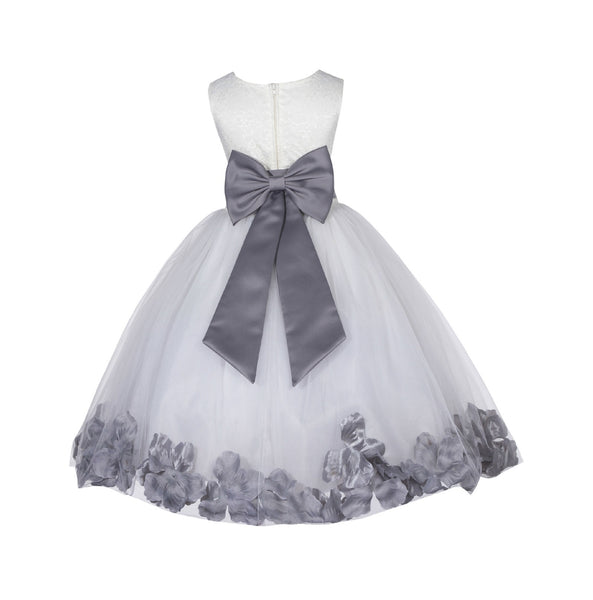 Ivory Tulle Floral Lace Top Rose Petals Flower Girl Dress Wedding Pageant Special Occasions 165T(2)