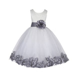Ivory Lace Top Tulle Floral Petals Flower Girl Dress Birthday Girl Junior Pageant Bridesmaid 165S(2)