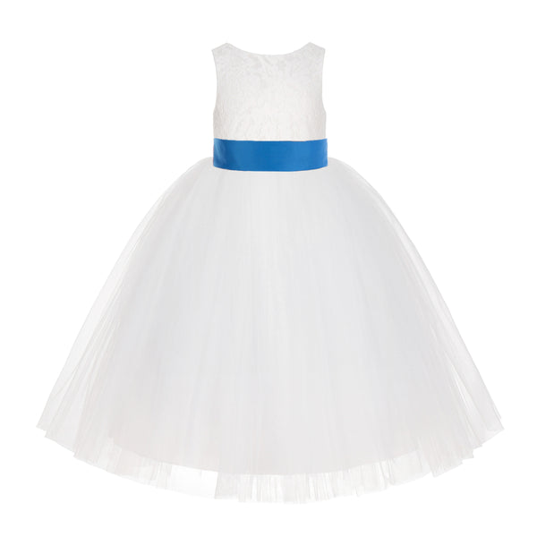 Ivory Floral Lace Flower Girl Dress Special Events Christening Pageant Gown Communion Recital LG7(3)