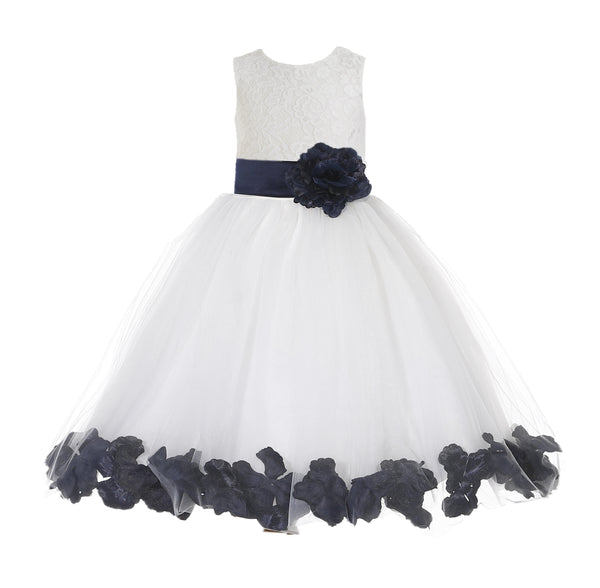 Ivory Floral Lace Heart Cutout Rose Petals Flower Girl Dress Junior Bridesmaid Special Event 185T(3)