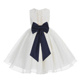 Ivory Lace Organza Flower Girl Dress Elegant Formal Junior Beauty Pageant Communion Baptism 186T(3)