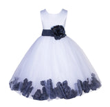 White Lace Top Tulle Floral Petals Flower Girl Dress Birthday Girl Junior Pageant Bridesmaid 165S(1)