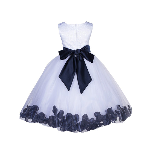 White Lace Top Tulle Floral Petals Flower Girl Dress Birthday Girl Junior Pageant Bridesmaid 165S(1)