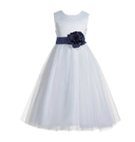 Ivory V-Back Lace Edge Flower Girl Dress Junior Pageant Special Occasion Formal Evening Gown 183T(1)