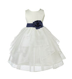 Ivory Satin Shimmering Organza Flower Girl Dress Junior Formal Pageant Baptism Christening 4613T(3)