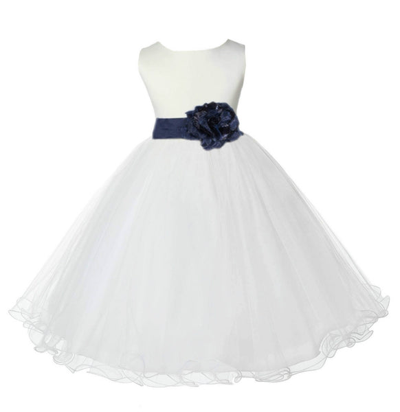 White Formal Wedding Pageant Special Occasions Rattail Edge Tulle Flower Girl Dress 829S(5)