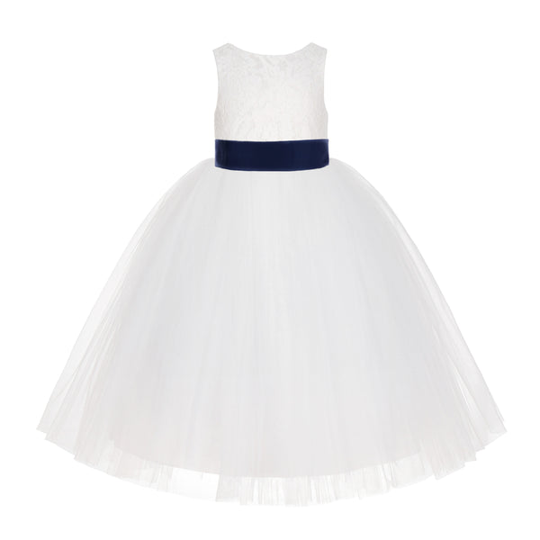 Ivory Floral Lace Flower Girl Dress Special Events Christening Pageant Gown Communion Recital LG7(4)