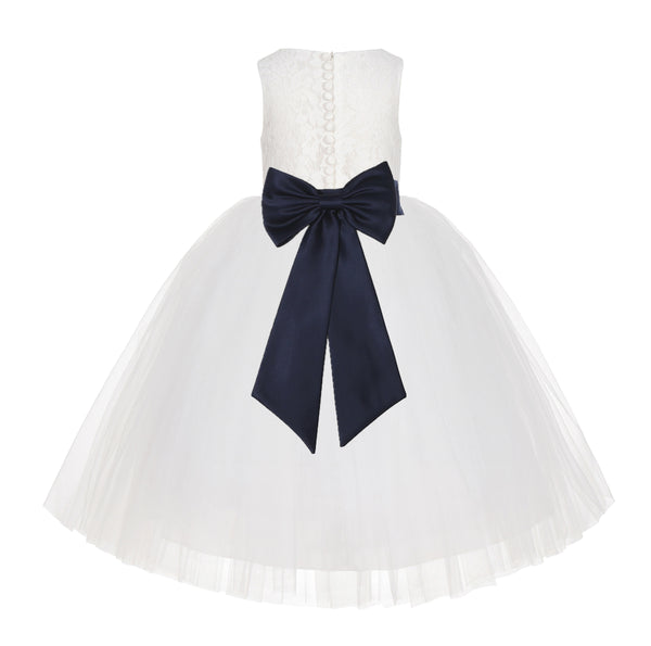 Ivory Floral Lace Flower Girl Dress Special Events Christening Pageant Gown Communion Recital LG7(4)