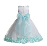 Ivory Tulle Floral Rose Petals Princess Wedding Pageant Recital Birthday Flower Girl Dress 007(2)