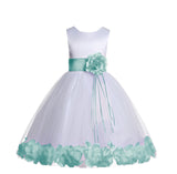 White Tulle Floral Rose Petals Princess Wedding Pageant Recital Birthday Flower Girl Dress 007(3)