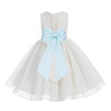 Ivory Lace Organza Flower Girl Dress Elegant Formal Junior Beauty Pageant Communion Baptism 186T(3)