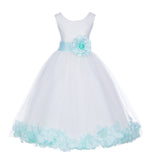 White Tulle Floral Petals Flower Girl Dress Special Occasions Junior Pageant Wedding Holiday 302S(3)
