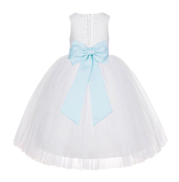 White Floral Lace Flower Girl Dress Special Occasions Wedding Christening Communion Baptism LG7(3)