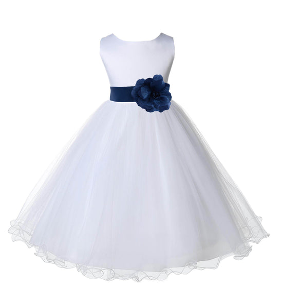White Formal Wedding Pageant Special Occasions Rattail Edge Tulle Flower Girl Dress 829S(2)