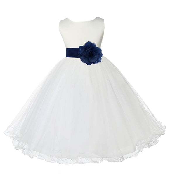 Ivory Formal Wedding Pageant Special Occasions Rattail Edge Tulle Flower Girl Dress 829T(3)