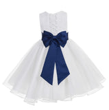 White Lace Organza Flower Girl Dress Elegant Formal Junior Beauty Pageant Communion Baptism 186T(3)