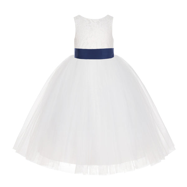 Ivory Floral Lace Flower Girl Dress Special Events Christening Pageant Gown Communion Recital LG7(2)