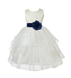 Ivory Satin Shimmering Organza Flower Girl Dress Junior Formal Pageant Baptism Christening 4613T(3)